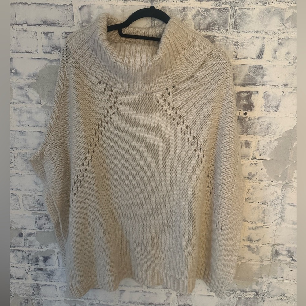 LaMade Cream Turtleneck Poncho Sweater - Picture 3 of 8